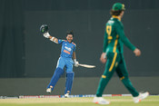 VISAKHAPATNAM, DEC 6 (UNI):- Indian batter Yashasvi Jaiswal celebrate after scoring a century against South Africa during the third ODI match at ACA–VDCA Cricket Stadium in Visakhapatnam, Andhra Pradesh, on Saturday. UNI PHOTO- 119U