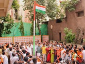 HYDERABAD, AUG 15 (UNI): Telangana BJP President N Ramchander Rao hoists the National Flag on the occasion of 79th Independence Day, at Dr Shyama Prasad Mukherjee Bhavan, BJP State Office, Nampally in Hyderabad on Friday. UNI Photo N8U HYDERABAD, AUG 15 (UNI): Telangana BJP President N Ramchander Rao hoists the National Flag on the occasion of 79th Independence Day, at Dr Shyama Prasad Mukherjee Bhavan, BJP State Office, Nampally in Hyderabad on Friday. UNI Photo N8U
