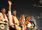 HYDERABAD, MAY 1 (UNI) Telangana Chief Minister A.Revanth Reddy Roadshow during  Lok Sabha election campaign at  Kukatpally in Hyderabad on Wednesday.UNI PHOTO-42U