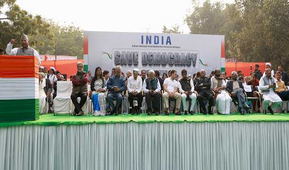 I N D I A Bloc Holds Protest In Delhis Jantar Mantar Over Mps Suspension