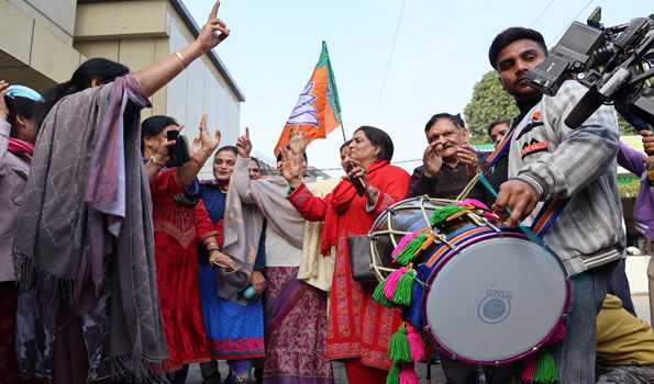 Kashmir: BJP celebrates party victory in Delhi Assembly election