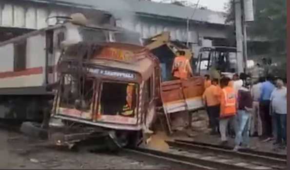 Maha: Express train hits truck stranded on railway track in Jalgaon, no one hurt