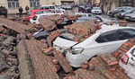 6 cars damaged as portion of  boundary wall collapses at Srinagar Hospital