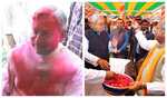 Nitish greets people at his residence on Holi festival