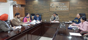 JAMMU, FEB 23 (UNI):- Commissioner, JMC, Rahul Yadav chairing ABC/ARV Monitoring committee meeting in Jammu on Friday.UNI PHOTO-213U