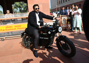 NEW DELHI, DEC 16 (UNI): Congress MP Vamsi Krishna Gaddam arrives on his e-bike during the ongoing Winter Session of the Parliament, at the parliament premises in New Delhi on Tuesday. UNI PHOTO BY RANJAN DIMRI RD42U