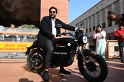 NEW DELHI, DEC 16 (UNI): Congress MP Vamsi Krishna Gaddam arrives on his e-bike during the ongoing Winter Session of the Parliament, at the parliament premises in New Delhi on Tuesday. UNI PHOTO BY RANJAN DIMRI RD43U