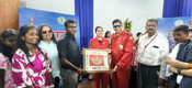 RANCHI, APR 20 (UNI):-Indian Air Force (IAF) Team being felicitated by Ranchi Deputy Commissioner Manjunath Bhaijantari after successful completion of Air Show at Army Ground in Namkum in Ranchi, Jharkhand on Sunday.UNI PHOTO-55U RANCHI, APR 20 (UNI):-Indian Air Force (IAF) Team being felicitated by Ranchi Deputy Commissioner Manjunath Bhaijantari after successful completion of Air Show at Army Ground in Namkum in Ranchi, Jharkhand on Sunday.UNI PHOTO-55U