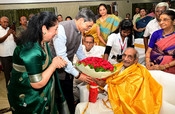 CHENNAI, APR 20 (UNI):-Governor of Tamil Nadu R N Ravi greeted Vummidi Ethiraj at his 100th birth anniversary celebration at in Chennai on Sunday.UNI PHOTO-72U CHENNAI, APR 20 (UNI):-Governor of Tamil Nadu R N Ravi greeted Vummidi Ethiraj at his 100th birth anniversary celebration at in Chennai on Sunday.UNI PHOTO-72U