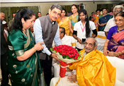 CHENNAI, APR 20 (UNI):-Governor of Tamil Nadu R N Ravi greeted Vummidi Ethiraj at his 100th birth anniversary celebration at in Chennai on Sunday.UNI PHOTO-73U CHENNAI, APR 20 (UNI):-Governor of Tamil Nadu R N Ravi greeted Vummidi Ethiraj at his 100th birth anniversary celebration at in Chennai on Sunday.UNI PHOTO-73U