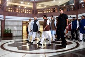 NEW DELHI, JUL 21 (UNI):- Prime Minister Narendra Modi with Union Ministers Rajnath Singh, Amit Shah, BJP National President Nitin Nabin leaving after the NDA Parliamentary Party meeting on Tuesday in New Delhi on Tuesday. UNI PHOTO PSB34U PREM SINGH