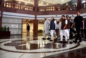 NEW DELHI, JUL 21 (UNI):- Prime Minister Narendra Modi with Union Ministers Rajnath Singh, Amit Shah, BJP National President Nitin Nabin leaving after the NDA Parliamentary Party meeting on Tuesday in New Delhi on Tuesday. UNI PHOTO PSB36U PREM SINGH