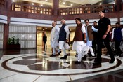 NEW DELHI, JUL 21 (UNI):- Prime Minister Narendra Modi with Union Ministers Rajnath Singh, Amit Shah, BJP National President Nitin Nabin leaving after the NDA Parliamentary Party meeting on Tuesday in New Delhi on Tuesday. UNI PHOTO PSB37U PREM SINGH