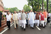 NEW DELHI, JUL 21 (UNI):-Union Ministers Rajnath Singh, Amit Shah, JP Nadda, BJP National President and others leaving after the NDA Parliamentary Party meeting on Tuesday. UNI PHOTO PSB38U PREM SINGH