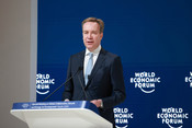 RIYADH, April 29, 2024 (UNI/Xinhua) -- World Economic Forum (WEF) President Borge Brende addresses the opening of the special meeting of the WEF in Riyadh, Saudi Arabia, on April 28, 2024. A special meeting of the WEF themed around global collaboration, growth and energy for development ended its first leg of a two-day discussion on Sunday in the Saudi capital of Riyadh. UNI PHOTO-9F